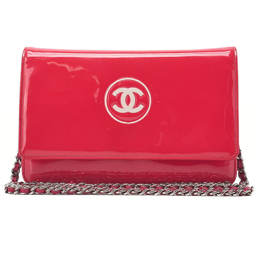 CHANEL Lambskin x Enamel Cocomark Chain Wallet Pink Silver-Tone Hardware, Pre-Owned
