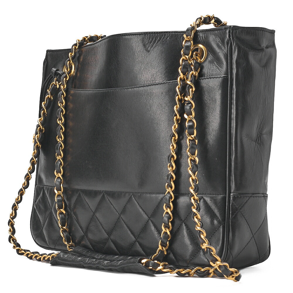 CHANEL Shoulder Bag Pull Charm Double Chain Shoulder Lambskin Black Gold-Tone Hardware, Pre-Owned