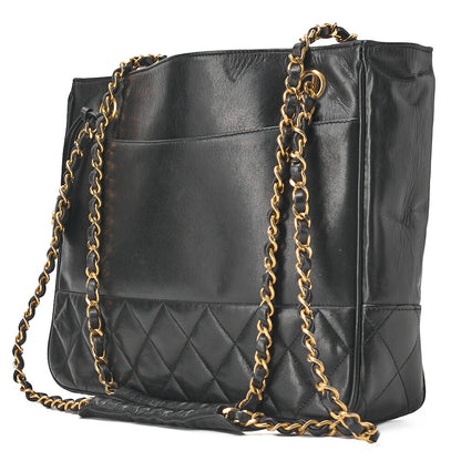 CHANEL Shoulder Bag Pull Charm Double Chain Shoulder Lambskin Black Gold-Tone Hardware, Pre-Owned