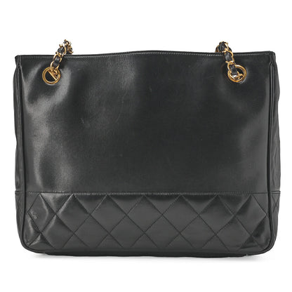 CHANEL Shoulder Bag Pull Charm Double Chain Shoulder Lambskin Black Gold-Tone Hardware, Pre-Owned