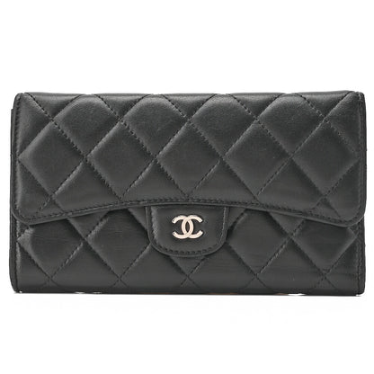 CHANEL Matelasse Tri-Fold Wallet Lambskin Black Gold-Tone Hardware, Pre-Owned