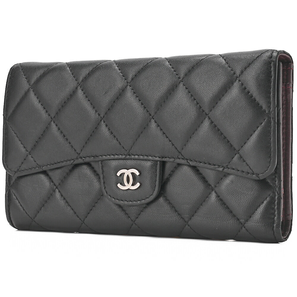 CHANEL Matelasse Tri-Fold Wallet Lambskin Black Gold-Tone Hardware, Pre-Owned