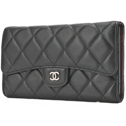CHANEL Matelasse Tri-Fold Wallet Lambskin Black Gold-Tone Hardware, Pre-Owned