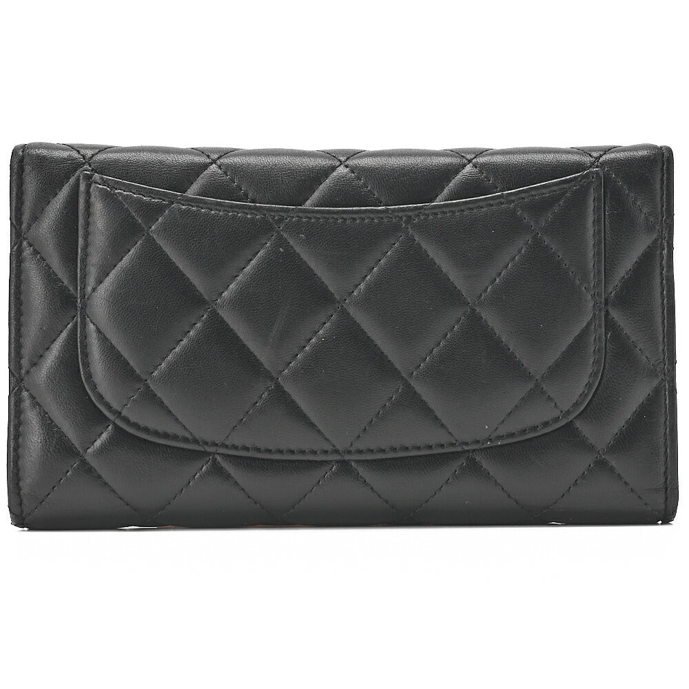 CHANEL Matelasse Tri-Fold Wallet Lambskin Black Gold-Tone Hardware, Pre-Owned