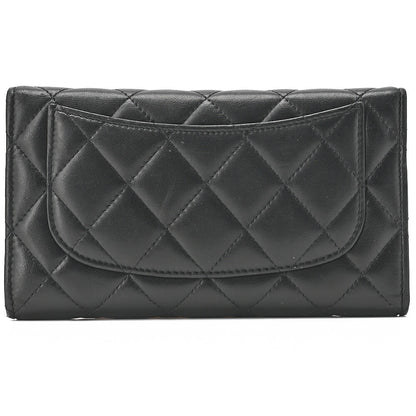 CHANEL Matelasse Tri-Fold Wallet Lambskin Black Gold-Tone Hardware, Pre-Owned