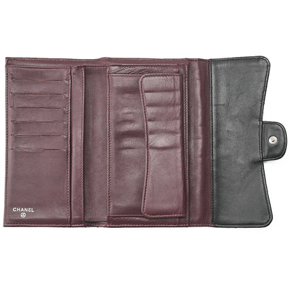 CHANEL Matelasse Tri-Fold Wallet Lambskin Black Gold-Tone Hardware, Pre-Owned