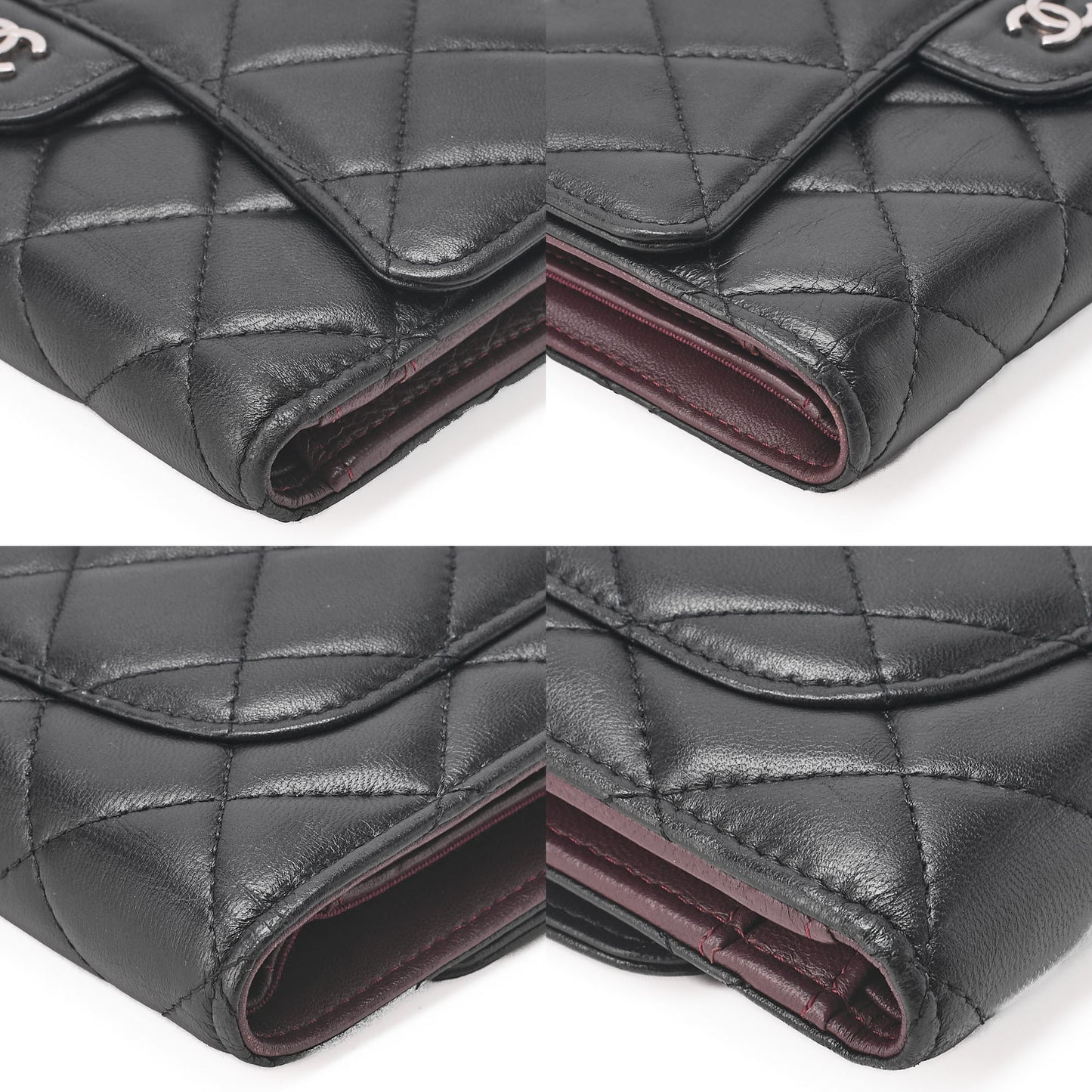 CHANEL Matelasse Tri-Fold Wallet Lambskin Black Gold-Tone Hardware, Pre-Owned