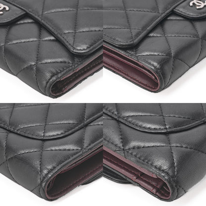 CHANEL Matelasse Tri-Fold Wallet Lambskin Black Gold-Tone Hardware, Pre-Owned