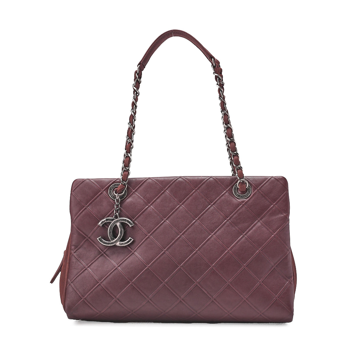 CHANEL Leather x Sparkle Leather Double Stitch with Coco Charm Chain Shoulder Bordeaux Silver-Tone Hardware, Pre-Owned