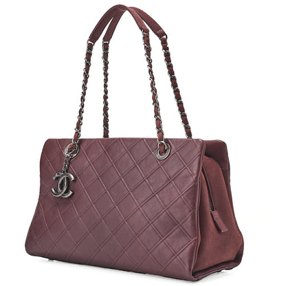 CHANEL Leather x Sparkle Leather Double Stitch with Coco Charm Chain Shoulder Bordeaux Silver-Tone Hardware, Pre-Owned