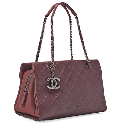 CHANEL Leather x Sparkle Leather Double Stitch with Coco Charm Chain Shoulder Bordeaux Silver-Tone Hardware, Pre-Owned