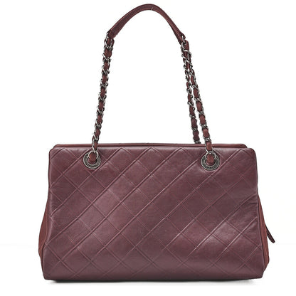 CHANEL Leather x Sparkle Leather Double Stitch with Coco Charm Chain Shoulder Bordeaux Silver-Tone Hardware, Pre-Owned