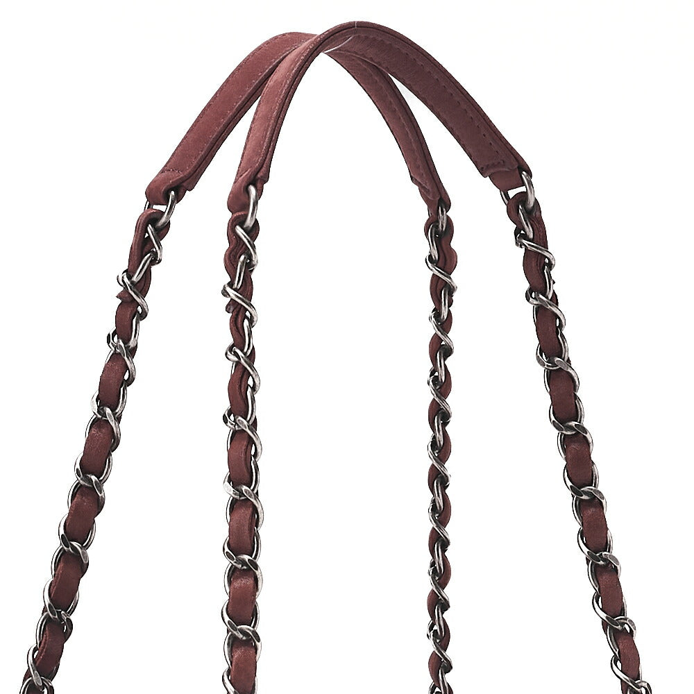 CHANEL Leather x Sparkle Leather Double Stitch with Coco Charm Chain Shoulder Bordeaux Silver-Tone Hardware, Pre-Owned
