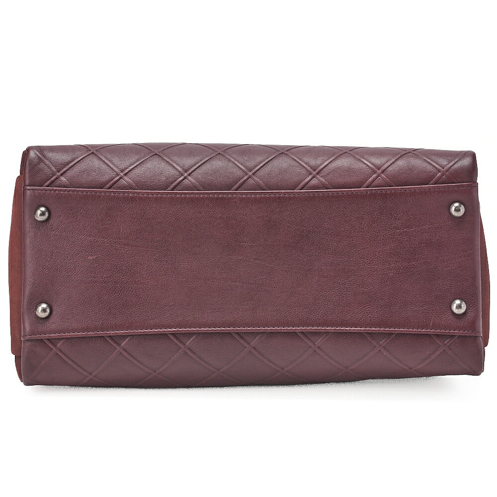 CHANEL Leather x Sparkle Leather Double Stitch with Coco Charm Chain Shoulder Bordeaux Silver-Tone Hardware, Pre-Owned