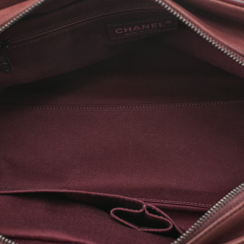 CHANEL Leather x Sparkle Leather Double Stitch with Coco Charm Chain Shoulder Bordeaux Silver-Tone Hardware, Pre-Owned