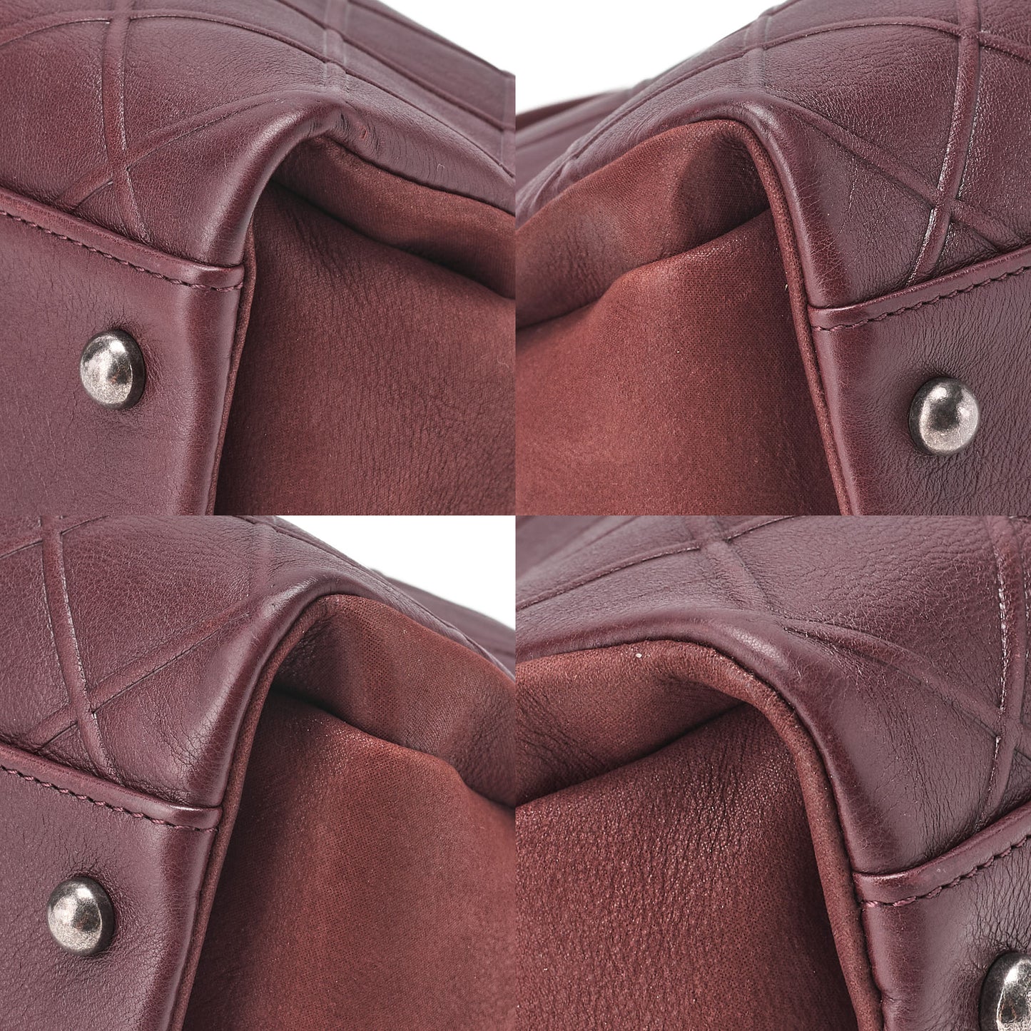 CHANEL Leather x Sparkle Leather Double Stitch with Coco Charm Chain Shoulder Bordeaux Silver-Tone Hardware, Pre-Owned