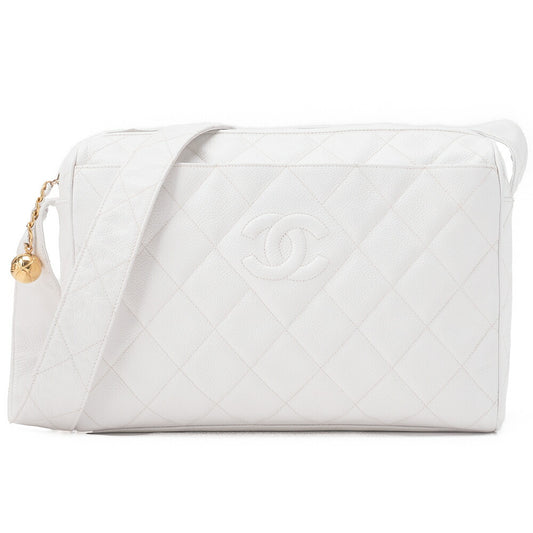 CHANEL Caviar Skin Cocomark Ball Charm Chain Shoulder White Gold -Tone Hardware, Pre-Owned