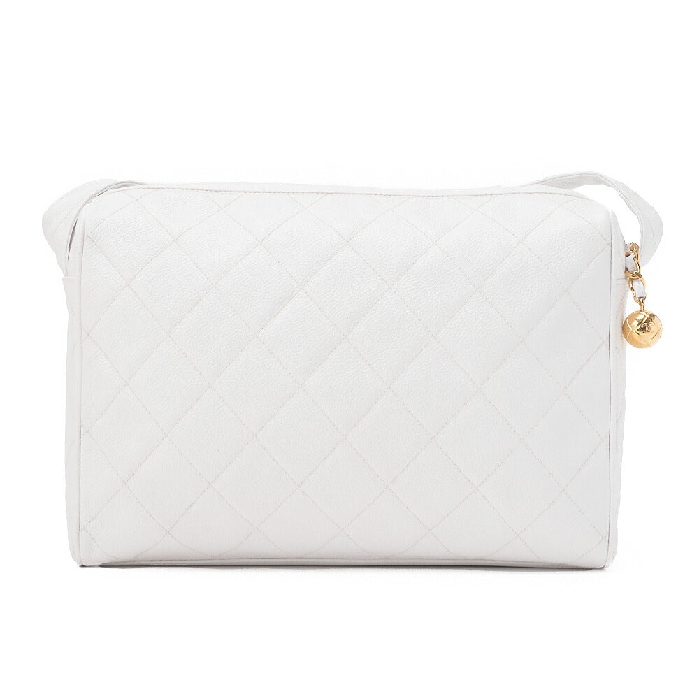 CHANEL Caviar Skin Cocomark Ball Charm Chain Shoulder White Gold -Tone Hardware, Pre-Owned