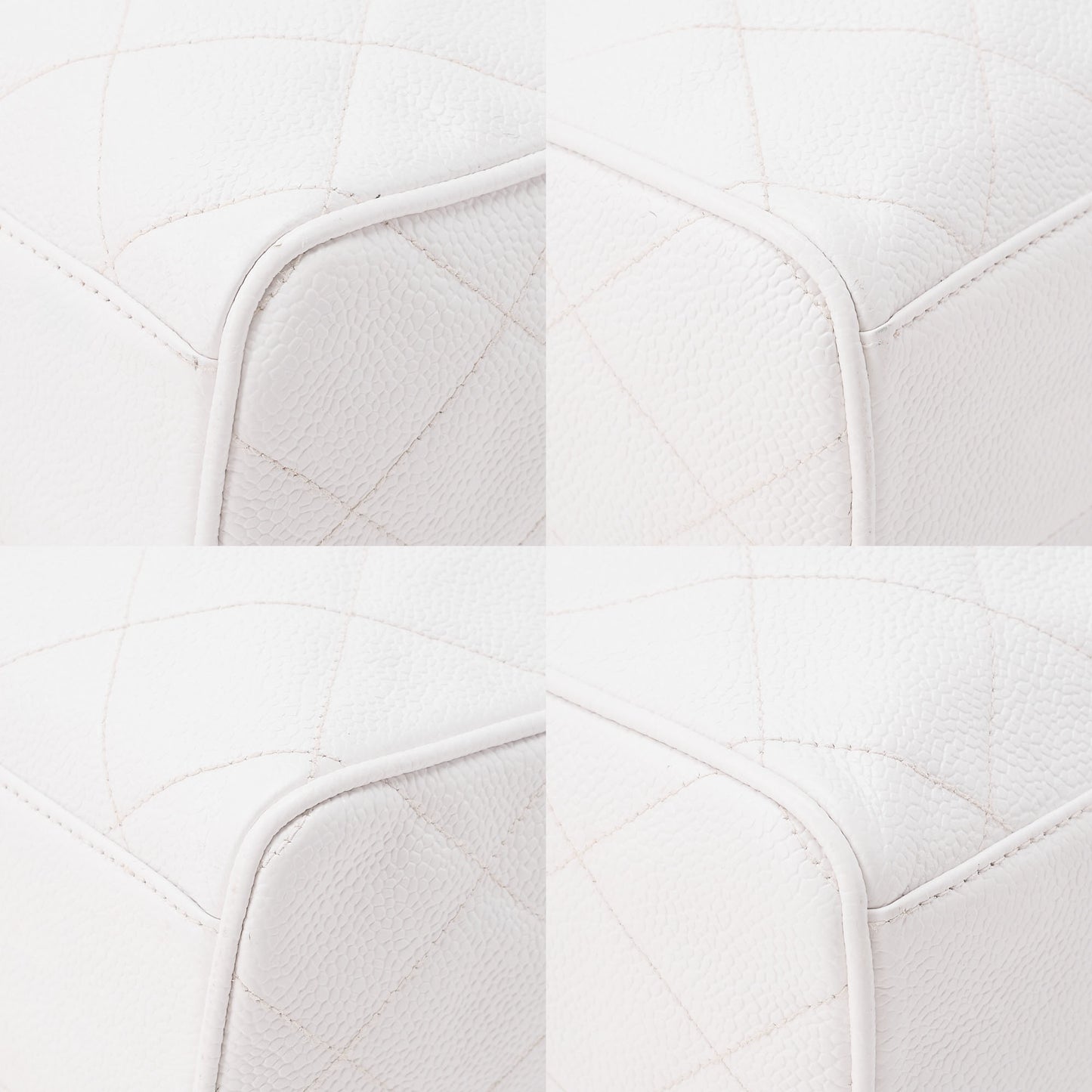 CHANEL Caviar Skin Cocomark Ball Charm Chain Shoulder White Gold -Tone Hardware, Pre-Owned