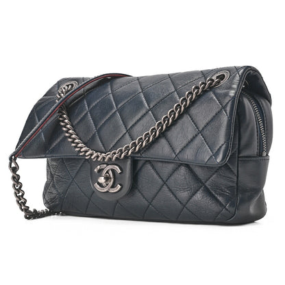 CHANEL Vintage Calf Matelasse Single Chain Shoulder Navy Silver-Tone Hardware, Pre-Owned