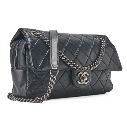 CHANEL Vintage Calf Matelasse Single Chain Shoulder Navy Silver-Tone Hardware, Pre-Owned