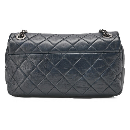CHANEL Vintage Calf Matelasse Single Chain Shoulder Navy Silver-Tone Hardware, Pre-Owned