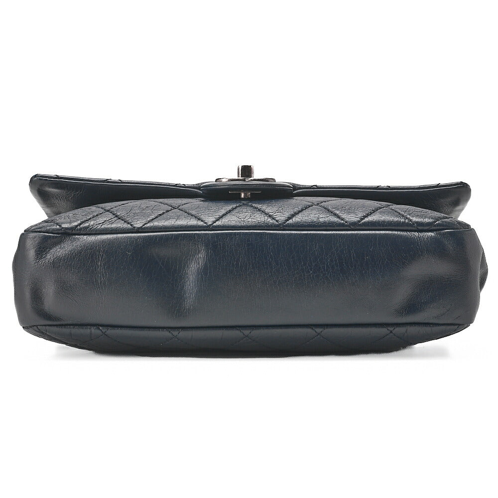 CHANEL Vintage Calf Matelasse Single Chain Shoulder Navy Silver-Tone Hardware, Pre-Owned