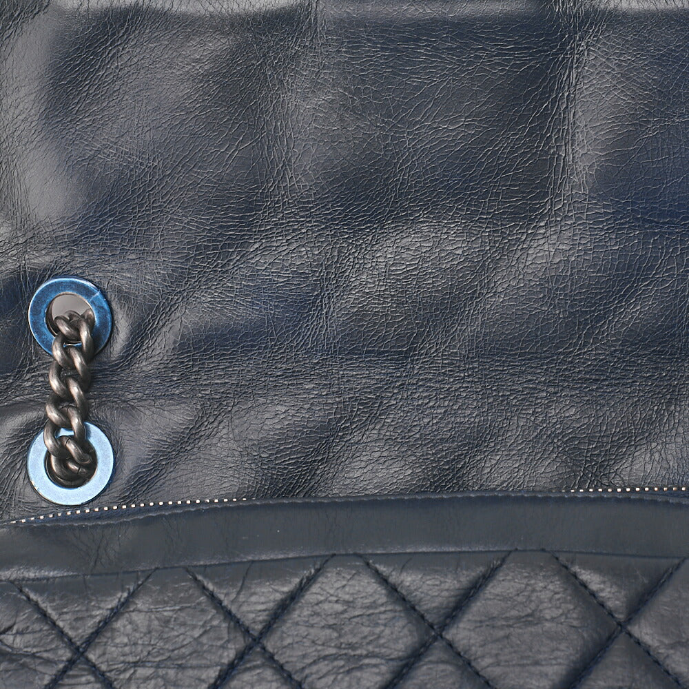 CHANEL Vintage Calf Matelasse Single Chain Shoulder Navy Silver-Tone Hardware, Pre-Owned