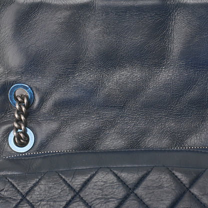 CHANEL Vintage Calf Matelasse Single Chain Shoulder Navy Silver-Tone Hardware, Pre-Owned