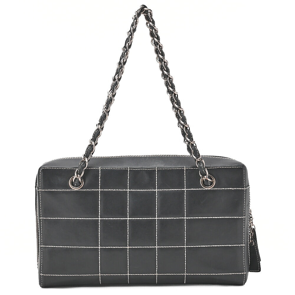 CHANEL Shoulder Bag Calfskin Chocolate Bar Coco Mark Navy Silver-Tone Hardware, Pre-Owned