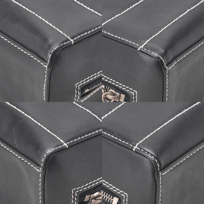 CHANEL Shoulder Bag Calfskin Chocolate Bar Coco Mark Navy Silver-Tone Hardware, Pre-Owned