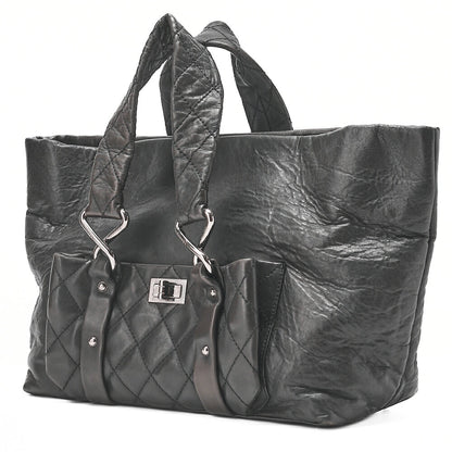 CHANEL Lambskin Matelasse 2.55 Lock Handbag Black Silver -Tone Hardware, Pre-Owned