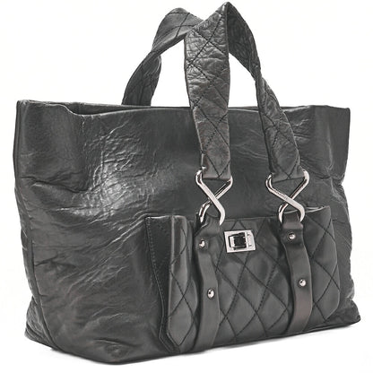 CHANEL Lambskin Matelasse 2.55 Lock Handbag Black Silver -Tone Hardware, Pre-Owned