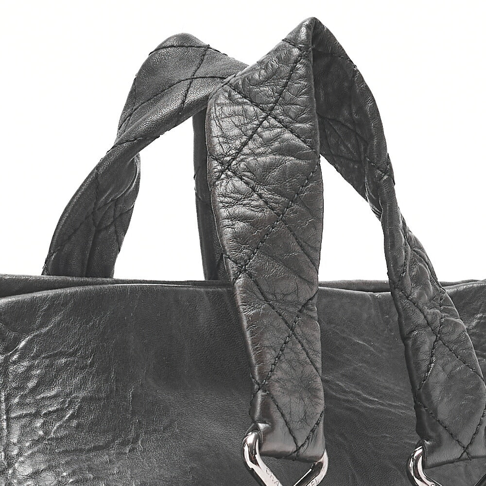 CHANEL Lambskin Matelasse 2.55 Lock Handbag Black Silver -Tone Hardware, Pre-Owned