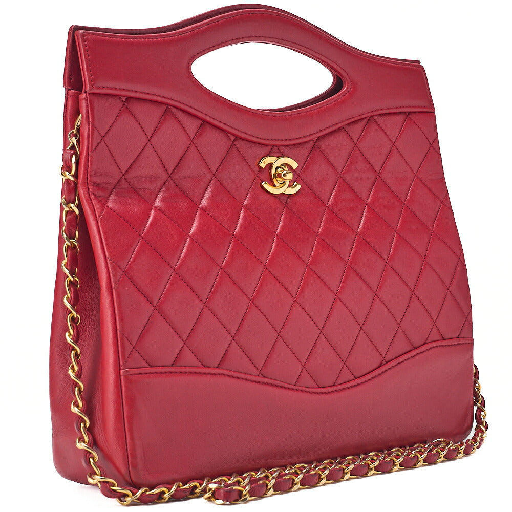 CHANEL Matelasse  Chain Shoulder Bag Tote 2way Lambskin Red Gold-Tone Hardware, Pre-Owned