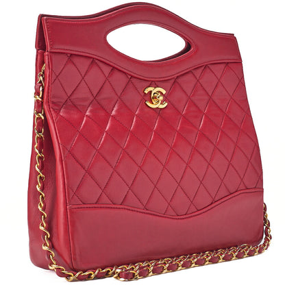 CHANEL Matelasse  Chain Shoulder Bag Tote 2way Lambskin Red Gold-Tone Hardware, Pre-Owned
