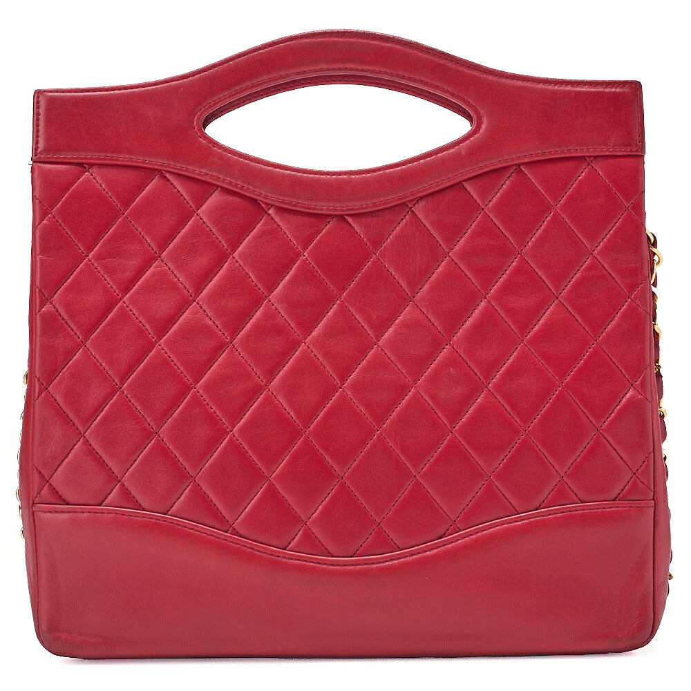 CHANEL Matelasse  Chain Shoulder Bag Tote 2way Lambskin Red Gold-Tone Hardware, Pre-Owned