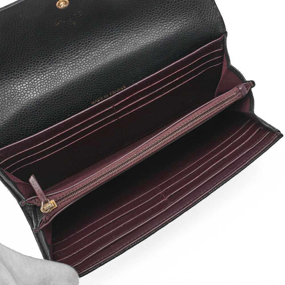 CHANEL Matelasse  Bi-fold Long Wallet Caviar Skin Black Gold-Tone Hardware, Pre-Owned