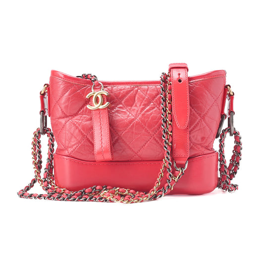 CHANEL Chain Shoulder Bag Matelasse Gabrieldo Vintage Calf Red Silver x Gold -Tone Hardware, Pre-Owned
