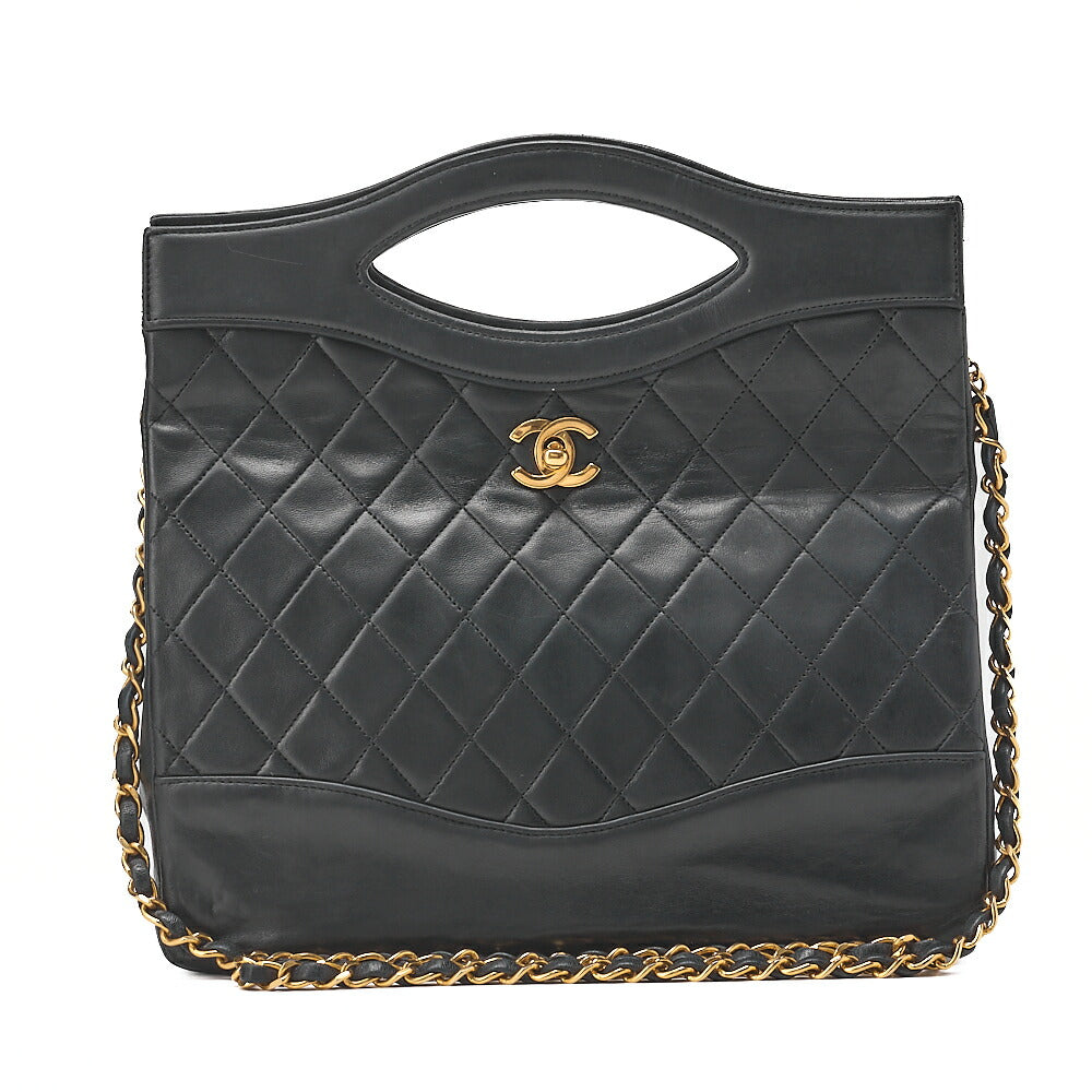 CHANEL Matelasse Chain Shoulder Bag Tote 2way Lambskin Black Gold-Tone Hardware, Pre-Owned
