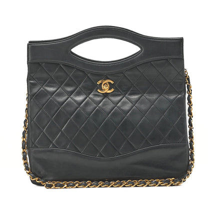CHANEL Matelasse Chain Shoulder Bag Tote 2way Lambskin Black Gold-Tone Hardware, Pre-Owned