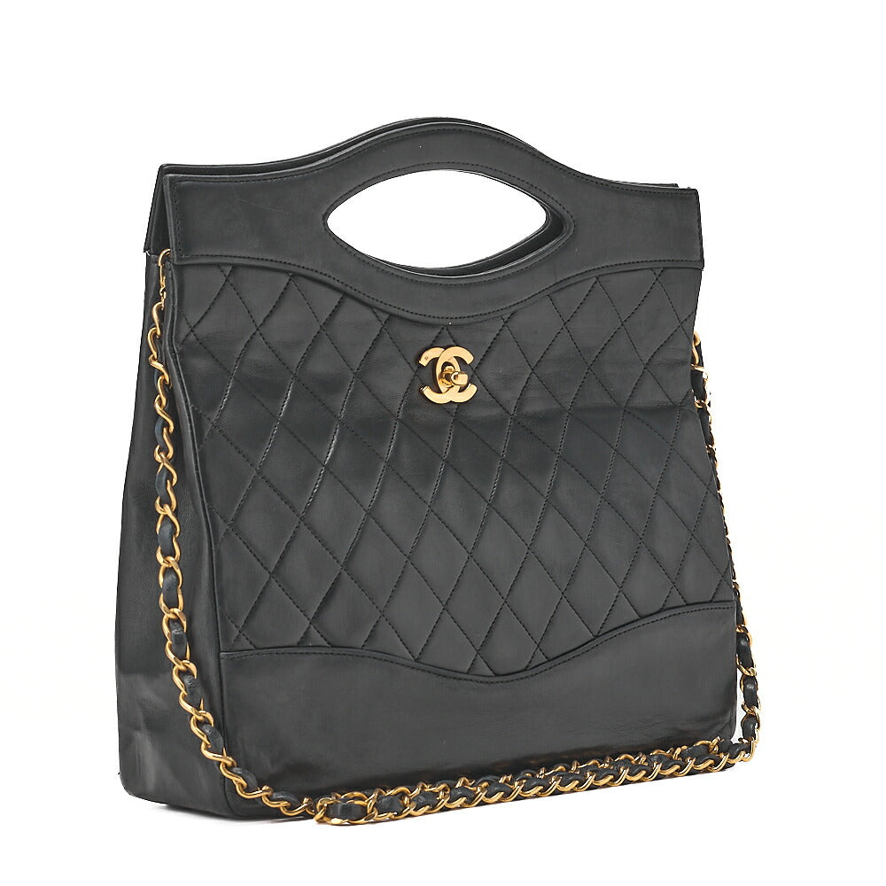 CHANEL Matelasse Chain Shoulder Bag Tote 2way Lambskin Black Gold-Tone Hardware, Pre-Owned