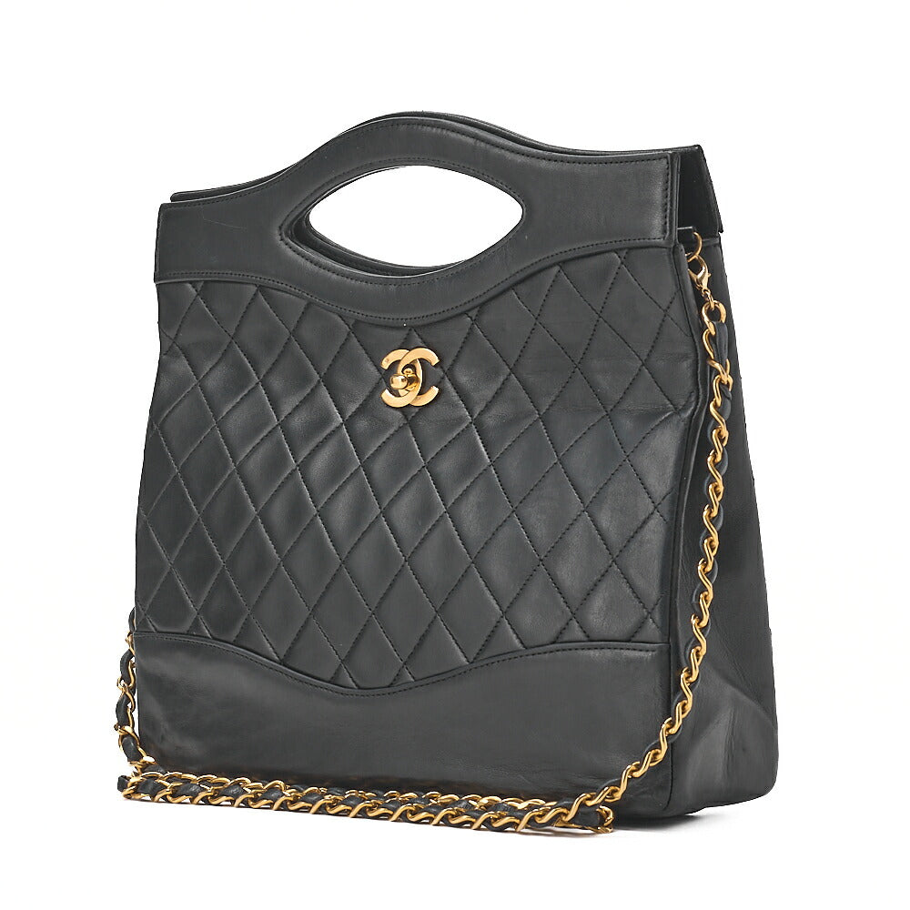 CHANEL Matelasse Chain Shoulder Bag Tote 2way Lambskin Black Gold-Tone Hardware, Pre-Owned