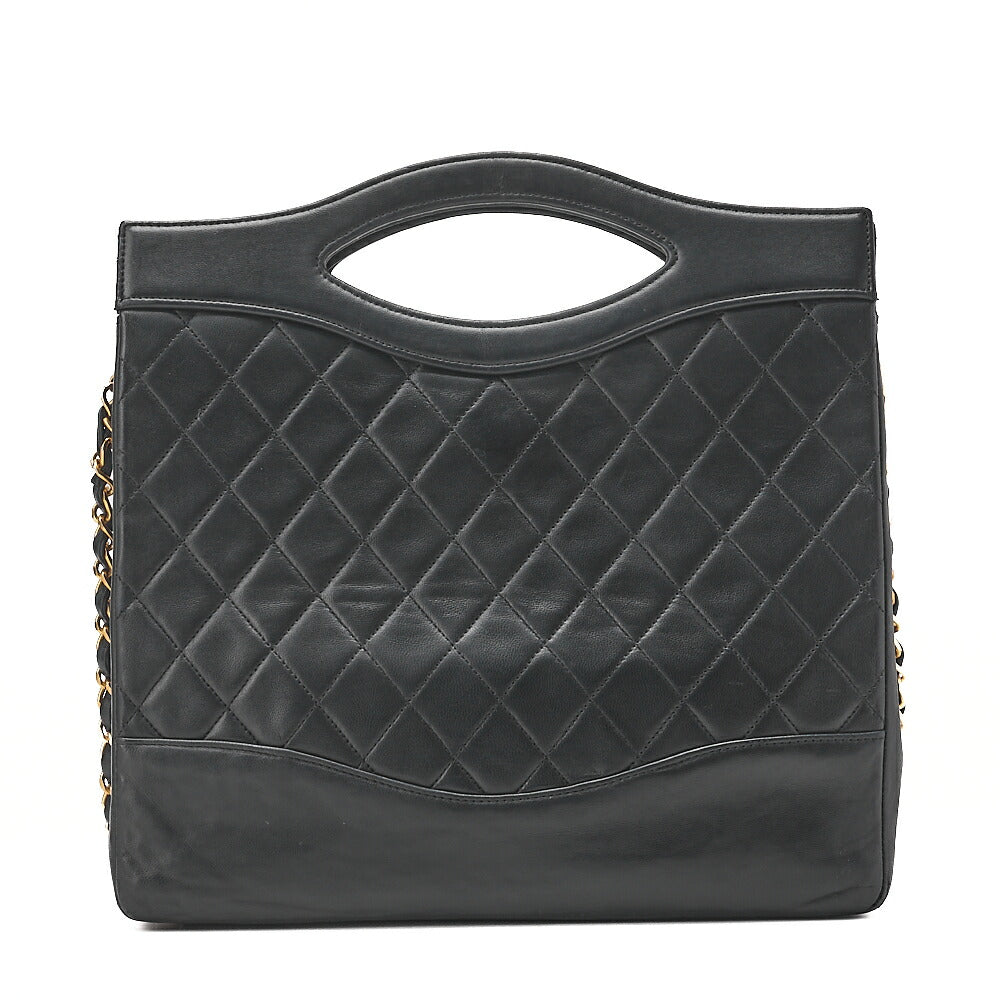 CHANEL Matelasse Chain Shoulder Bag Tote 2way Lambskin Black Gold-Tone Hardware, Pre-Owned