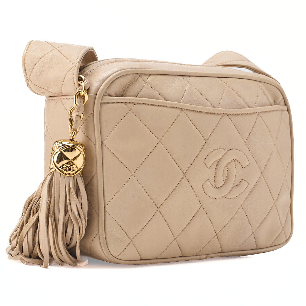 CHANEL Matelasse Coco Mark with Fringe Chain Shoulder Lambskin Ivory Gold-Tone Hardware, Pre-Owned