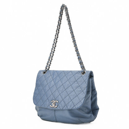 CHANEL Lambskin Matelasse Round Flap Single Chain Shoulder Bag Sky Blue Silver-Tone Hardware, Pre-Owned