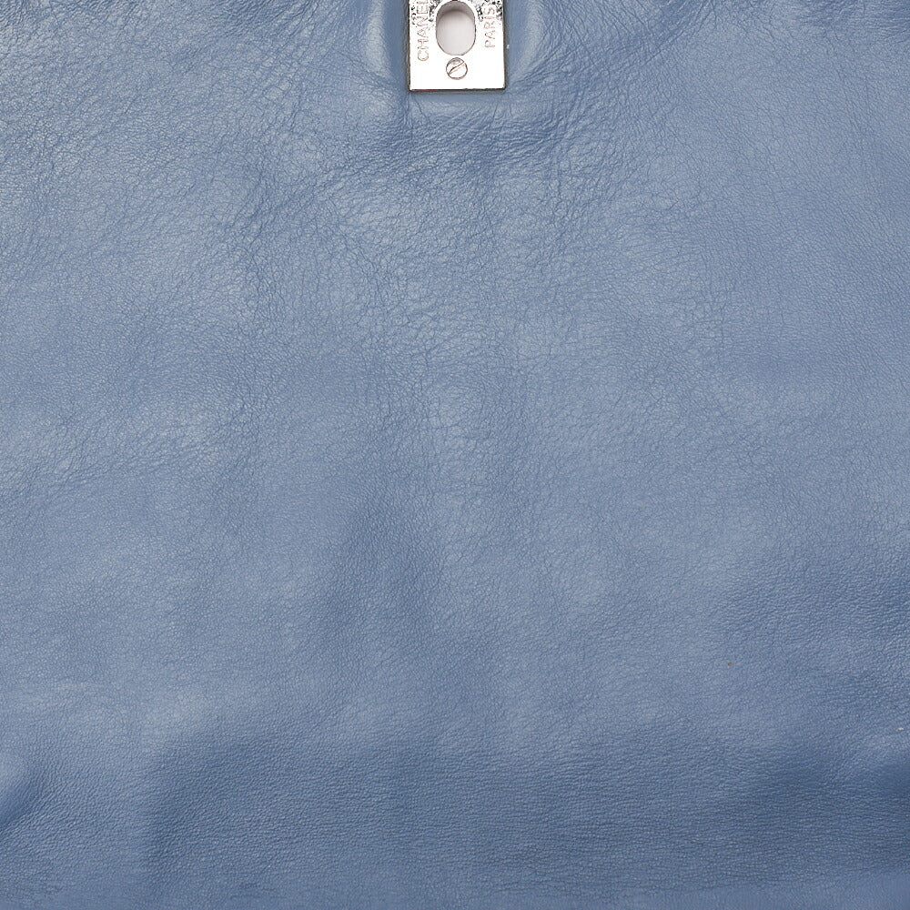 CHANEL Lambskin Matelasse Round Flap Single Chain Shoulder Bag Sky Blue Silver-Tone Hardware, Pre-Owned