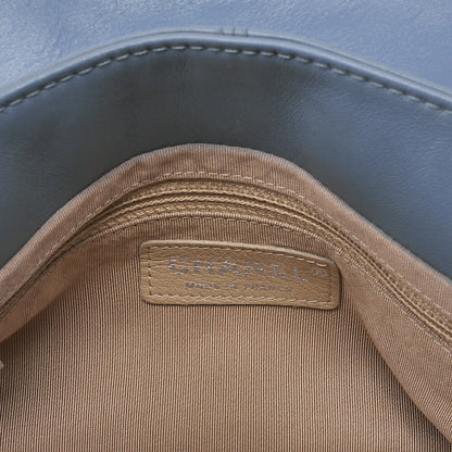 CHANEL Lambskin Matelasse Round Flap Single Chain Shoulder Bag Sky Blue Silver-Tone Hardware, Pre-Owned