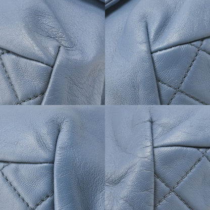 CHANEL Lambskin Matelasse Round Flap Single Chain Shoulder Bag Sky Blue Silver-Tone Hardware, Pre-Owned