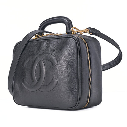 CHANEL Shoulder Bag Cocomark Vanity 2way Caviar Skin Black Gold-Tone Hardware, Pre-Owned